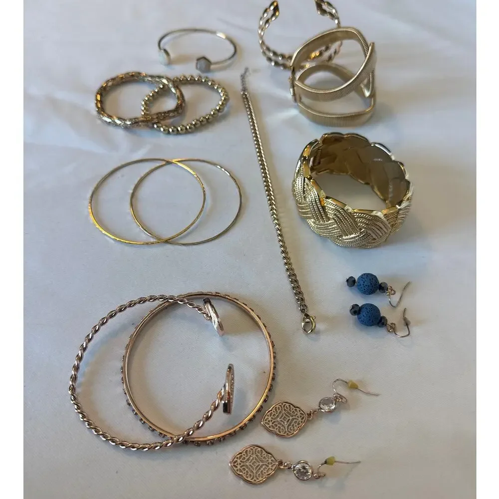 Gold Tone Y2K Jewelry Lot Dainty Glam Stack Bracelets Necklaces Earrings 24 PC - Picture 6 of 9